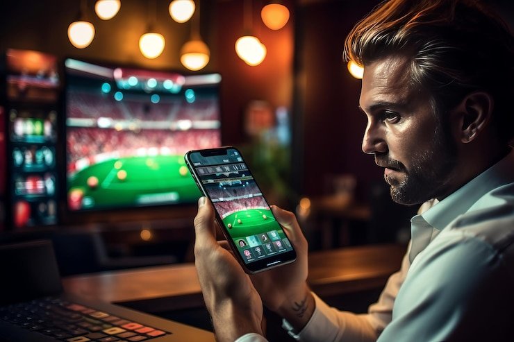 Layar permainan Bonanza Gold menampilkan lima reel dengan simbol buah dan angka emas